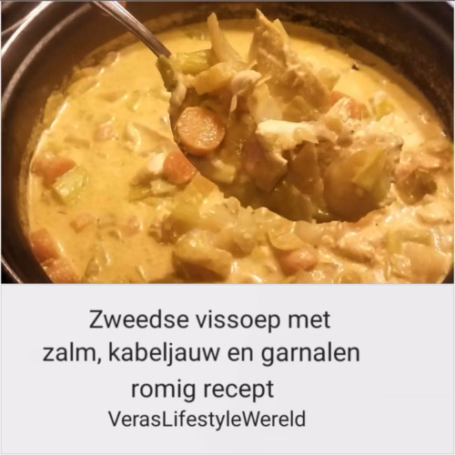 Romige Zweedse vissoep met zalm, kabeljauw en garnalen recept